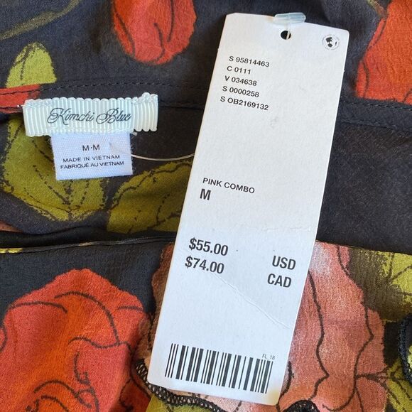 Urban Outfitters Kimchi Blue Black Floral Ruffled Asymmetrical One-Shoulder Top - Picture 6 of 8